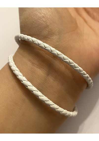Unisex Beyaz Renk Sarmal Deri Bileklik
