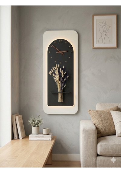 Açelya Ahşap Pilli Ledli İskandinav Tarzı Salon Duvar Rafı Modern Çiçeklik 40x100 Cm Paris Grisi - Antrasit