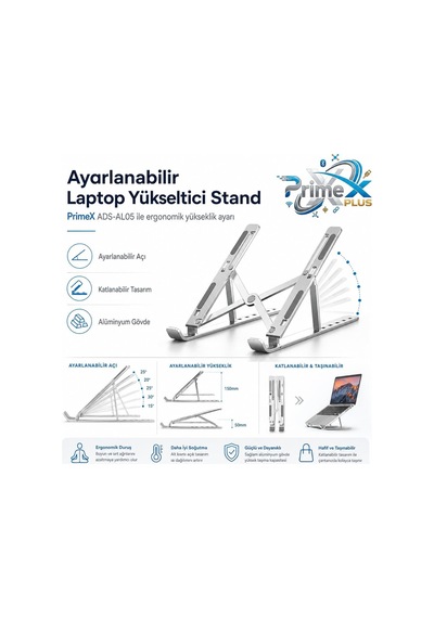 Lexroo Ads-al05 Alüminyum Ayarlı Laptop Standı, Macbook Uyumlu Notebook Yükseltici Tutucu