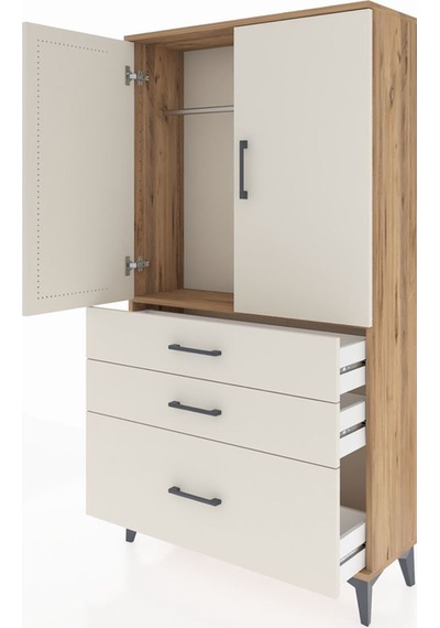 Arges Dolap Tek Raflı 3 Çekmeceli Tek Askılı 88x30x163 Çam-ay... Çam