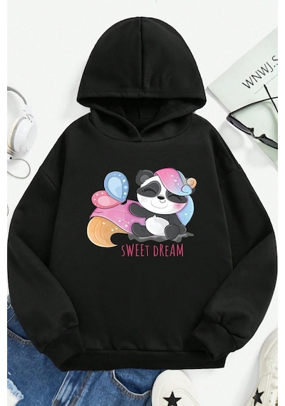 Uyguntarz Çocuk Kafadar Ayılar Baskılı Sweatshirt Siyahsarı