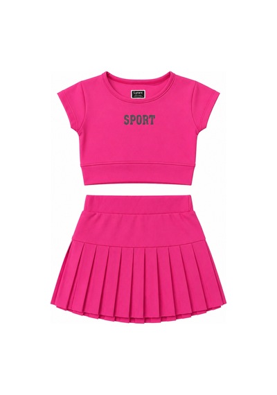 Beniizle Sport Kabartmalı Şort Etekli Kız Çocuk Takım Pembe