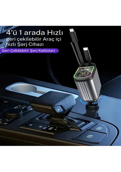 66w Led Işık Yıldızlı Tavan 3.4a Type-c + Araç Usb Çakmaklık Hızlı Şarj Cihazı Tüm Araçlara Uyumlu