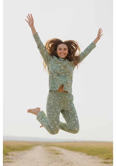 Süet Gömlek Pijama Takımı 7006 Doğa Yeşil Haki