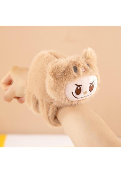 Sevimli Kawaii Labubu Hayvan Tokatlı Çıtçıtlı Sarma Bileklik Labubu Peluş El Yüzügü Bileklik Açık Kahverengi