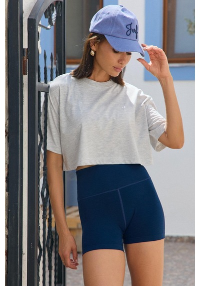 Jerf Aura Crop T-shirt Gri Melanj Gri Melanj