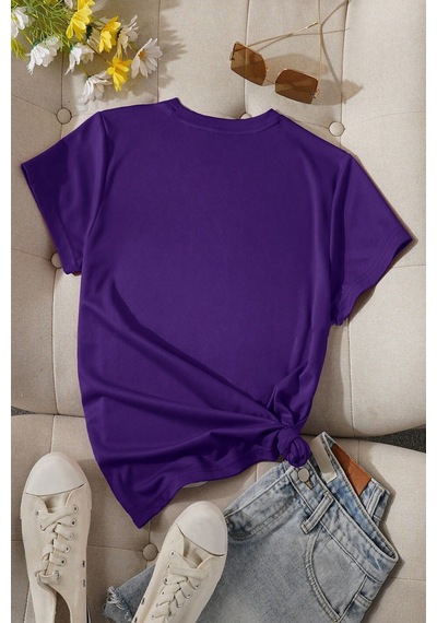 Pamuklu Papatya Kelebek Tasarım Tshirt Mor