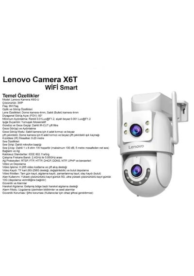 Lenovo X6g-u X6t-u 6mp 2 Lensli 2k Ultra Hd 2.4g&5g Çift Bant Hızlı Wifi Güvenlik Kamerası