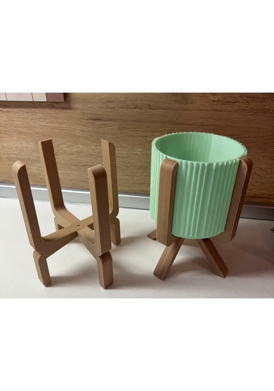 3d Baskı Ayaklı Çizgili Saksı - Bej Standlı Dekoratif Saksı - Mint -