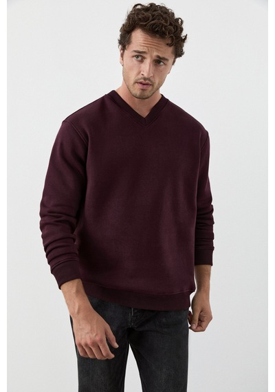 Grımelange Elıon Erkek V Yakalı Bordo Sweatshirt
