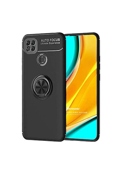 Ayrex Xiaomi Redmi 10a İçin Kılıf Kickstand Ring Holder Siyah Redmi 10a İle Uyumlu Kılıf - Siyah Diğer