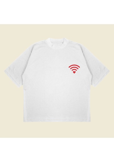 Startmore Love Wifi Baskılı Oversize Unisex Pamuklu Nefes Alan Kalın Kumaşlı Beyaz