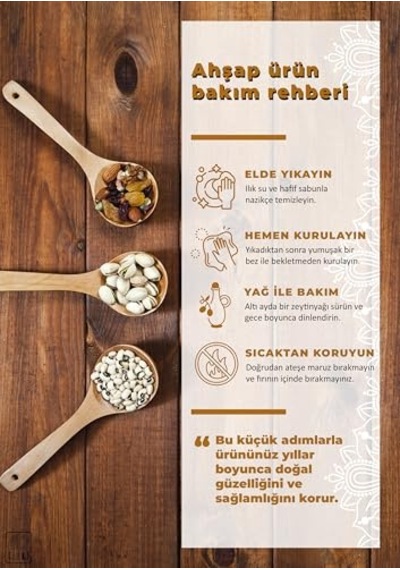 Ağacı El Yapımı Tahta Ahşap Kaşık Mutfak Yemek Kaşığı 29cm