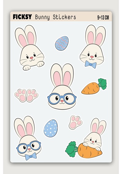 Sevimli Yavru Tavşan Sticker Seti - 10 Adet Etiket Çıkartma Diğer
