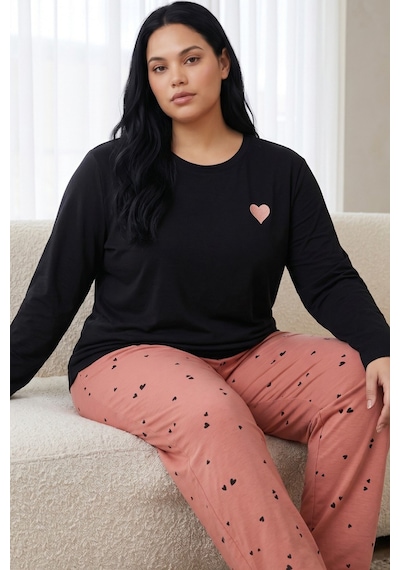 Siyah İnci Nakışlı Pamuklu Likralı Büyük Beden Battal Boy Örme Pijama Takım 26240951 Siyah Siyah İnci Nakışlı Pamuklu Likralı Büyük Beden Battal Boy Örme Pijama Takım 26240951 Siyah