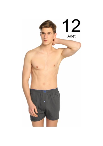 Erkek Füme 12'li Paket Penye Düğmeli Boxer Elf568t0117ccm12 Füme