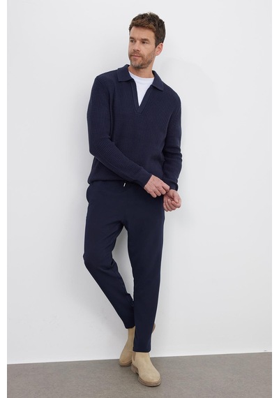 Tudors Erkek Slim Fit Dar Kesim Polo Yaka Lacivert Kazak-41795 Lacivert