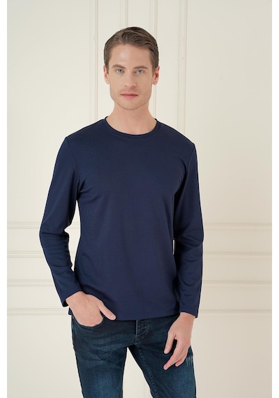 Efor Comfort Fit Bisiklet Yaka Uzun Kol Casual Lacivert Tişört Ts 892 Lacivert