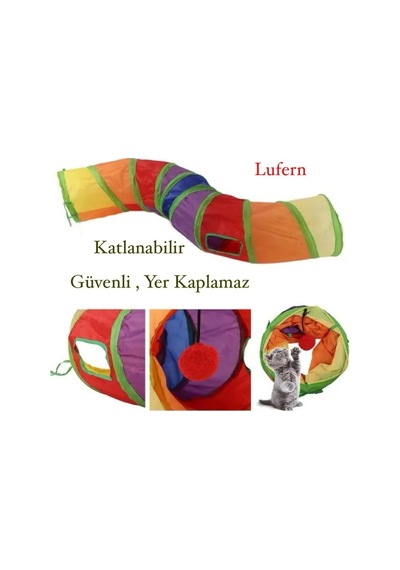 Premium Kedi Oyun Tüneli 125 Cm Katlanabilir Oyuncak Güvenli Saklanma Alanı