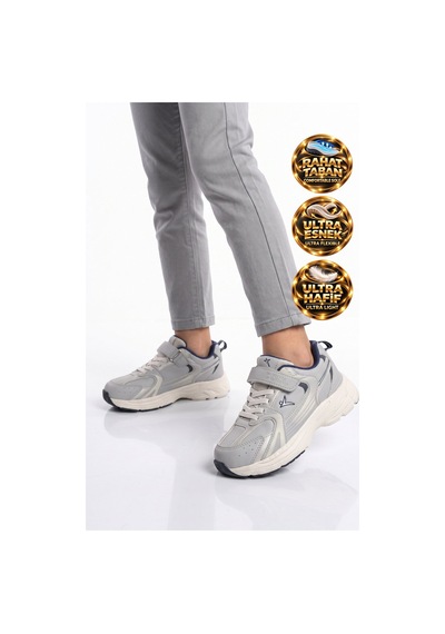 Cool Cırt Banlı Kalın Tabanlı Gri Erkek Çocuk Yürüyüş Ve Spor Ayakkabı Sneaker Terra 26k