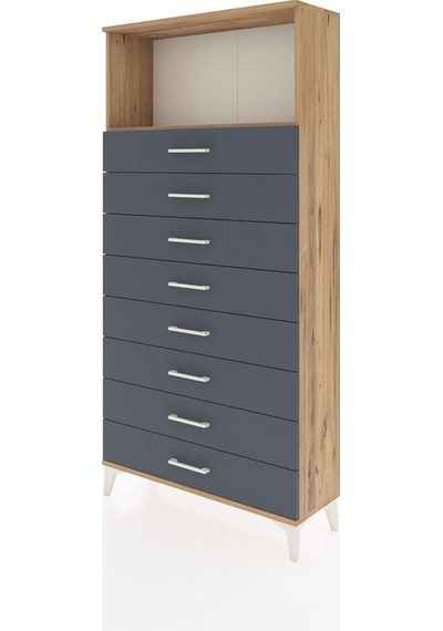 Arges Dolap Tek Raflı 8 Çekmeceli 88x30x182 Çam-antrasit Çam