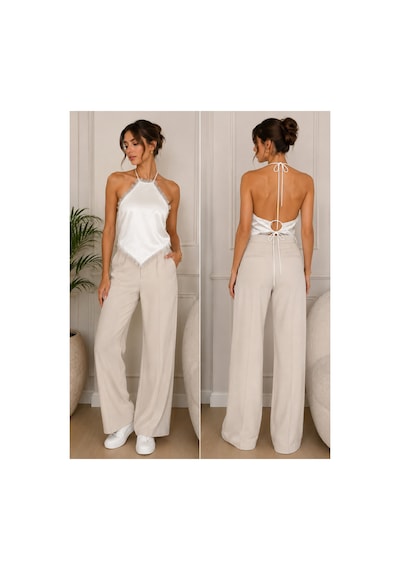 Verymoda Dantel Detaylı Sırt Dekolteli Halter Yaka Saten Bluz BEYAZ