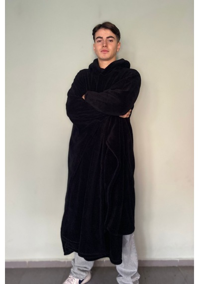 Giyilebilir Hoodie Battaniye Rahat Kalıp Tek Beden Siyah