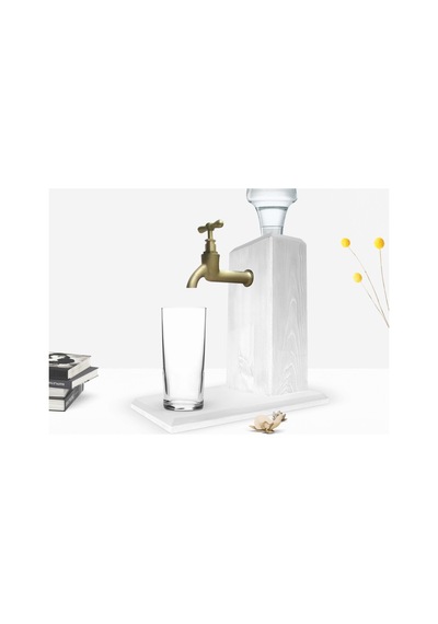 Bk Home Musluklu Doğal Ahşap Rakı Standı - Vintage Beyaz