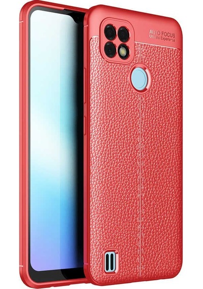 Smcase Realme C21 Kılıf Kamera Korumalı Deri Dokulu Niss Silikon Siyah