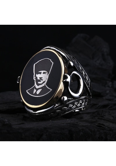 Fkgümüş 925 Ayar Ay Yıldızlı Atatürk Erkek Gümüş Yüzük Silver