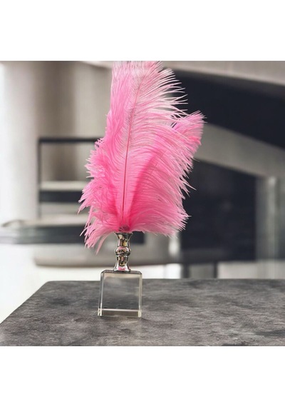 Dekoratif Küçük Boy Küp Kristal Cam Deve Kuşu Tüyü Açık Pembe Gümüş