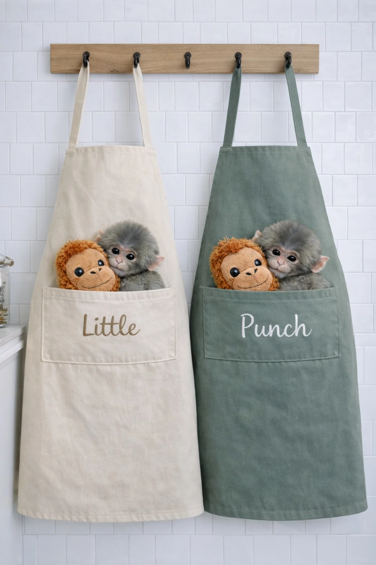 Ays Home Punch Maymun Ve Orangutan Mutfak Önlüğü Seti Bej