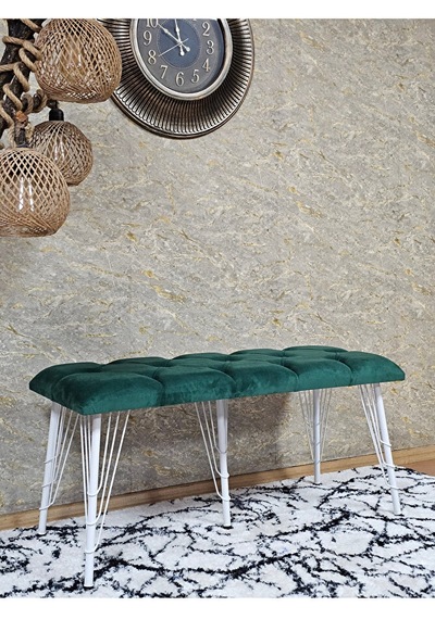 Metal Beyaz Tel Ayaklı 100 Cm Puf Bench - Puf - Bench - Oturak - Çok Renkli