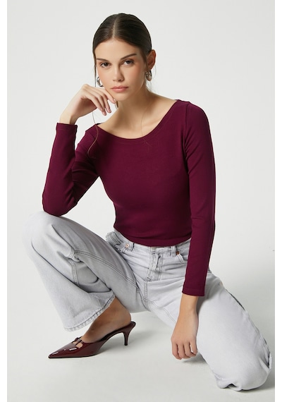 Ritnice Kayık Yaka Need Uzun Kollu Mürdüm Soft Top / Bluz Mürdüm