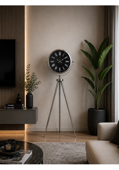 Büro Ev Ofis Dekoru İçin 150x45cm Krom Metal Karbon Tripod Ayaklı Saat Diğer