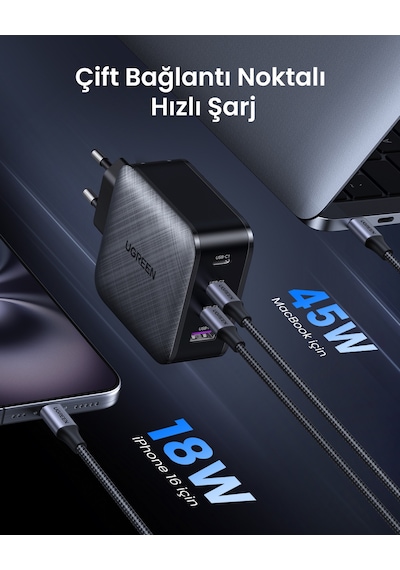 Ugreen 65w Şarj Cihazı Type-c 3xusb-c, 1xusb-a, Siyah, 70774