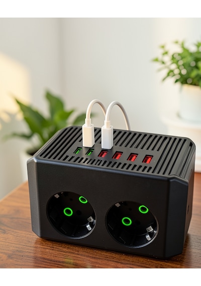 8'li Dikey Çoklu Priz 4 Usb 2 Type-c Akım Korumalı Anahtarlı Priz 2 m