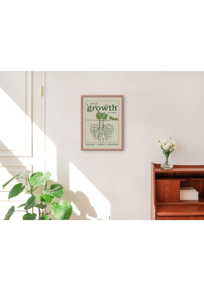 Retro Bitki Posteri, Estetik Alıntı, Motivasyonel Ofis, Yeşil Duvar Dekoru