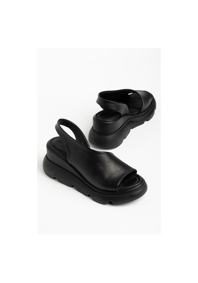 Suins Helora Model Arkası Lastikli Dolgu Topuk Sandalet Siyah