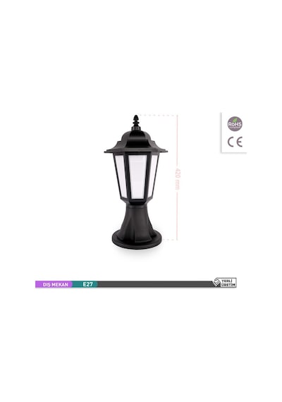 ACK Perge Bahçe Aydınlatması E27 Set Üstü Dekoratif Armatür 42cm Siyah