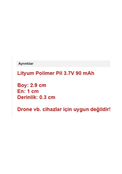Lityum Polimer Pil 3.7V 90 Mah