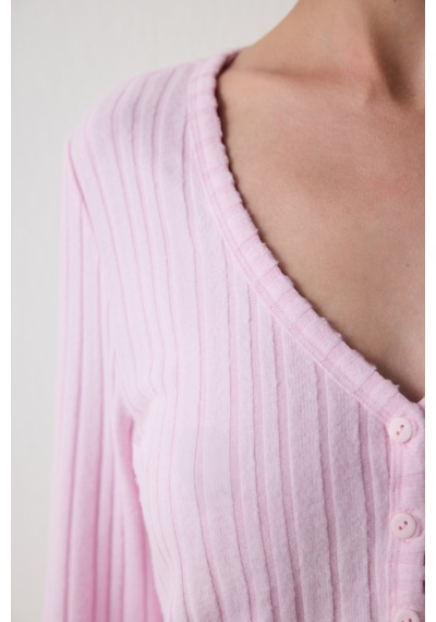 Penti Açık Pembe Cozy Time V Yaka Uzun Kollu Termal Etkili Pijama Takımı
