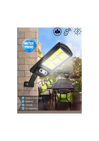 4 Adet Güneş Enerjili 6 Cob Led Solar Hareket Sensörlü Duvar Lambası Su Geçirmez Set