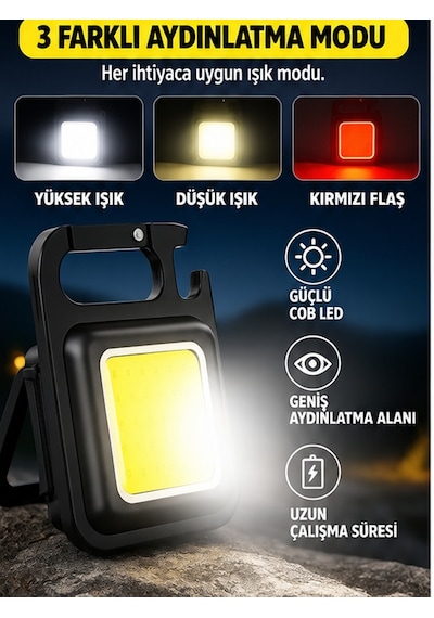 Mucit Home Mini Cep Led Anahtarlık El Feneri Usb Şarjlı Çok Amaçlı Taşınabilir Lamba, Kamp Feneri, Şişe Açacaklı Çok Renkli