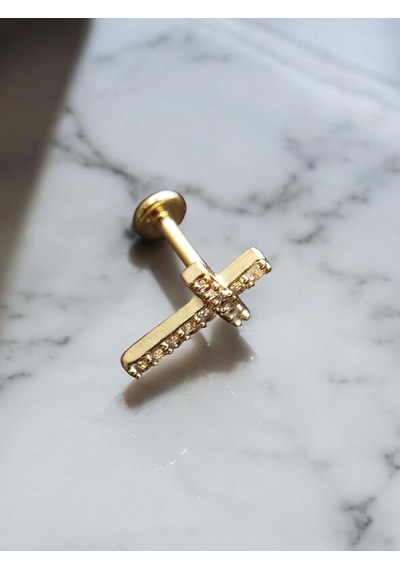Haç Model Zirkon Taşlı Piercing Helıx Tragus Conch Altın