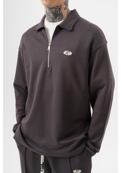 Respire Erkek Yarım Fermuarlı Modal Sweatshirt Füme
