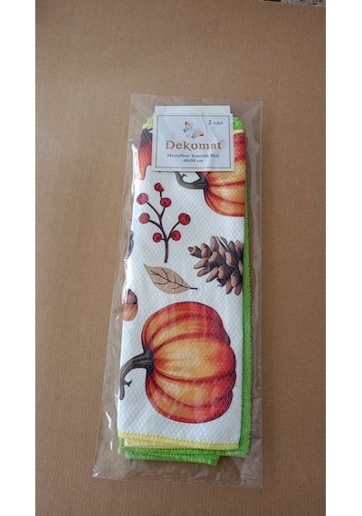 Microfiber Temizlik Bezi 40x50 Cm 2 Adet Bal Kabağı Bir Adet Baskılı Bir Adet Naturel