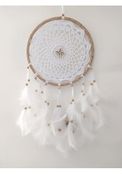 Led Işıklı Düş Kapanı Dreamcatcher Beyaz Kuş Tüyü Rüya Kapanı Duvar Süsü Elişi Diğer