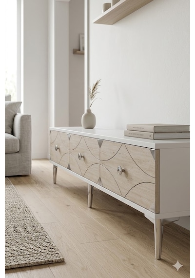 Tsa1897bts Alfa Tv Sehpası Beyaz-traverten-silver 180cm