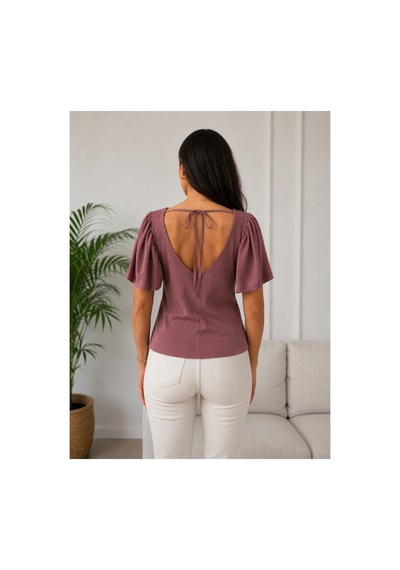 Gül&can Butik Kadın Gül Kurusu V Yaka Fitilli Triko Bluz Volanlı Kısa Kol Şık Günlük Üst Pembe Gül&can Butik Kadın Gül Kurusu V Yaka Fitilli Triko Bluz Volanlı Kısa Kol Şık Günlük Üst Pembe